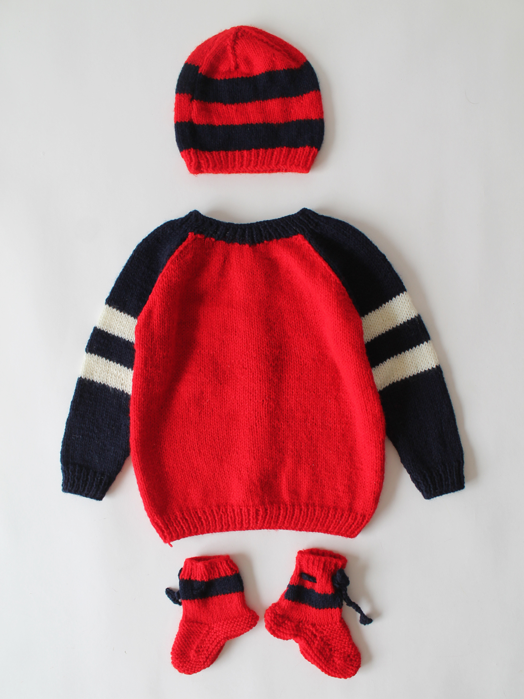 Woonie Striped Sleeve Sweater Set- Red