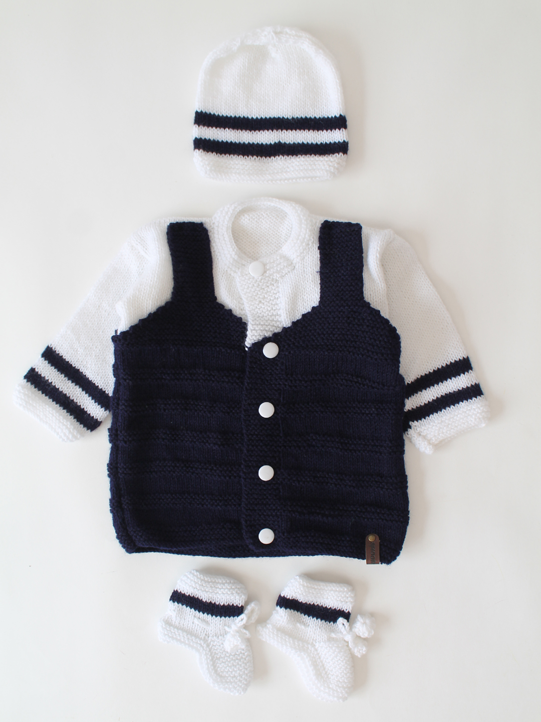 Woonie Striped Sleeve Sweater Set- Navy