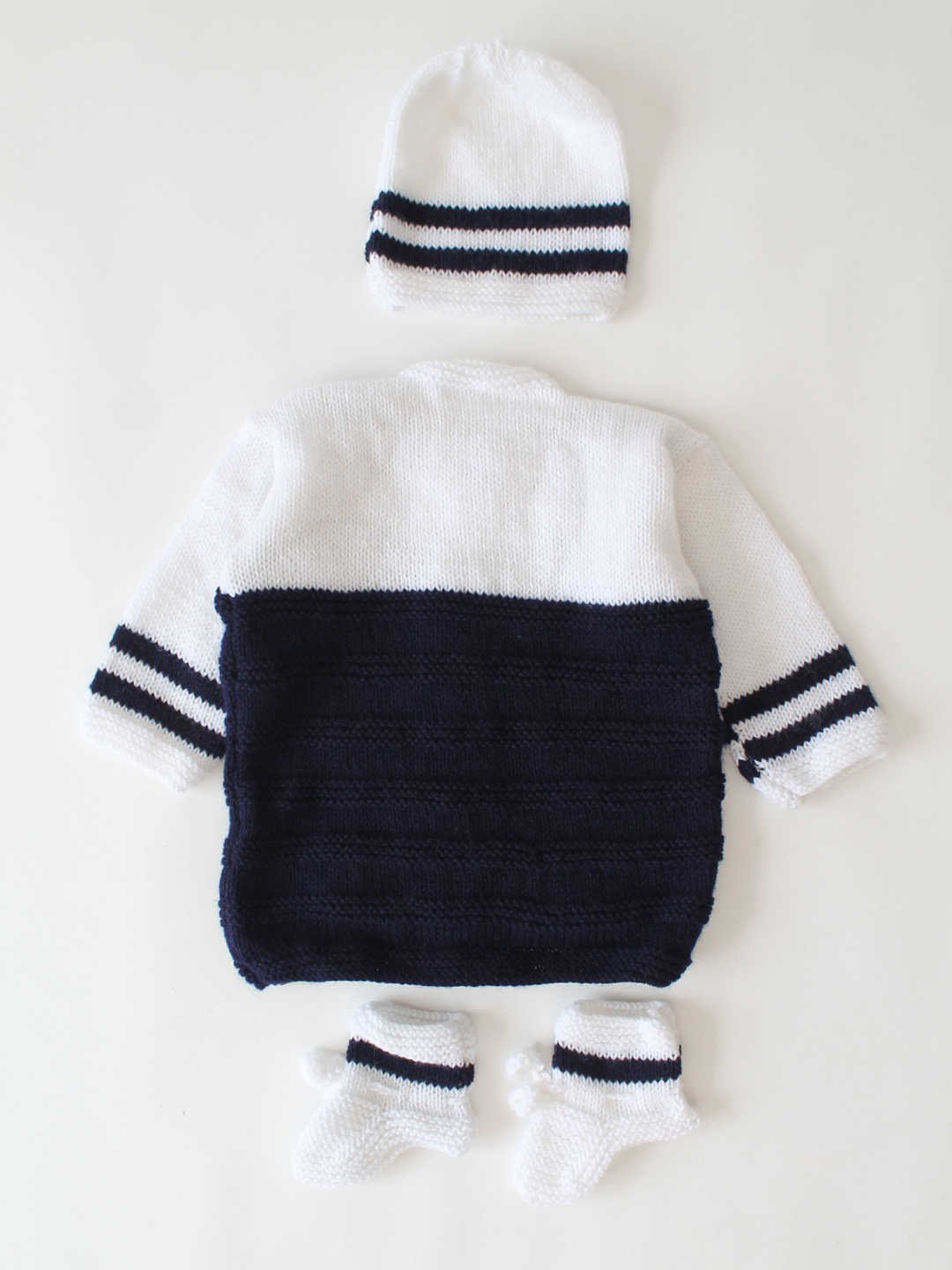 Woonie Striped Sleeve Sweater Set- Navy