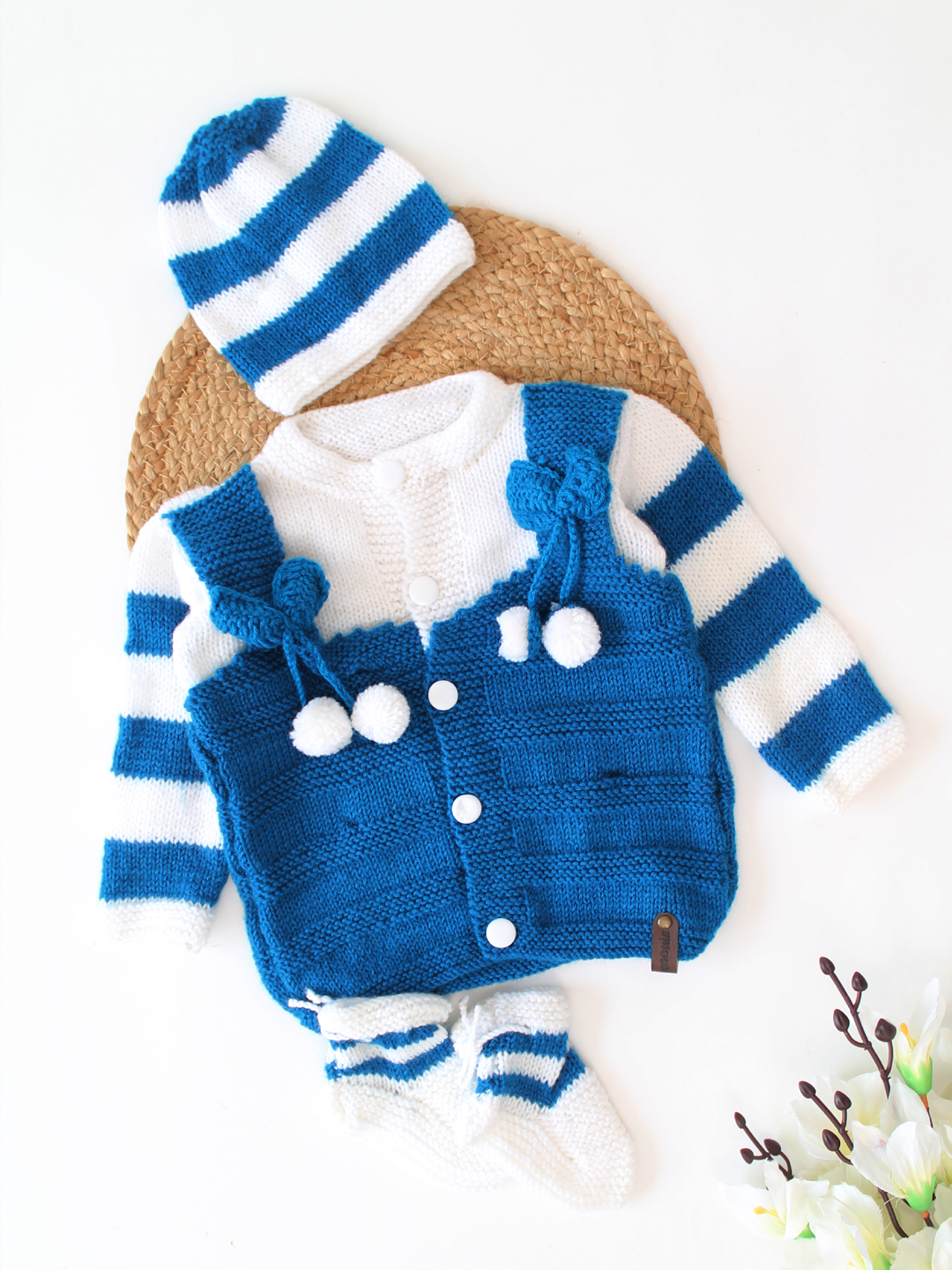 Woonie Striped Sleeve Sweater Set- Blue