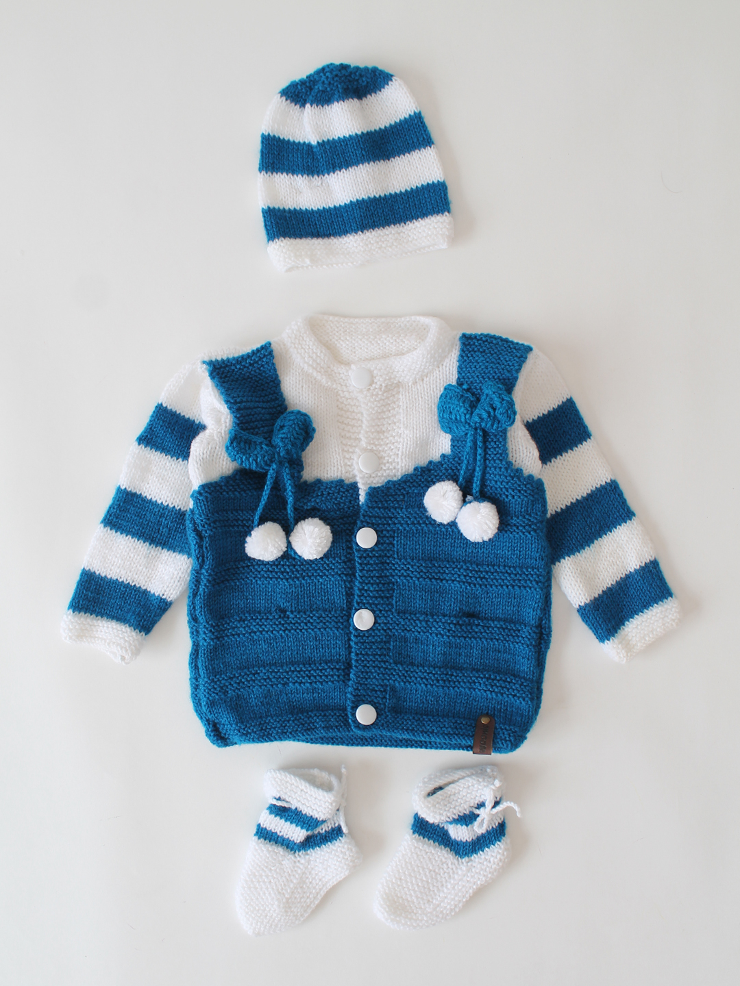 Woonie Striped Sleeve Sweater Set- Blue