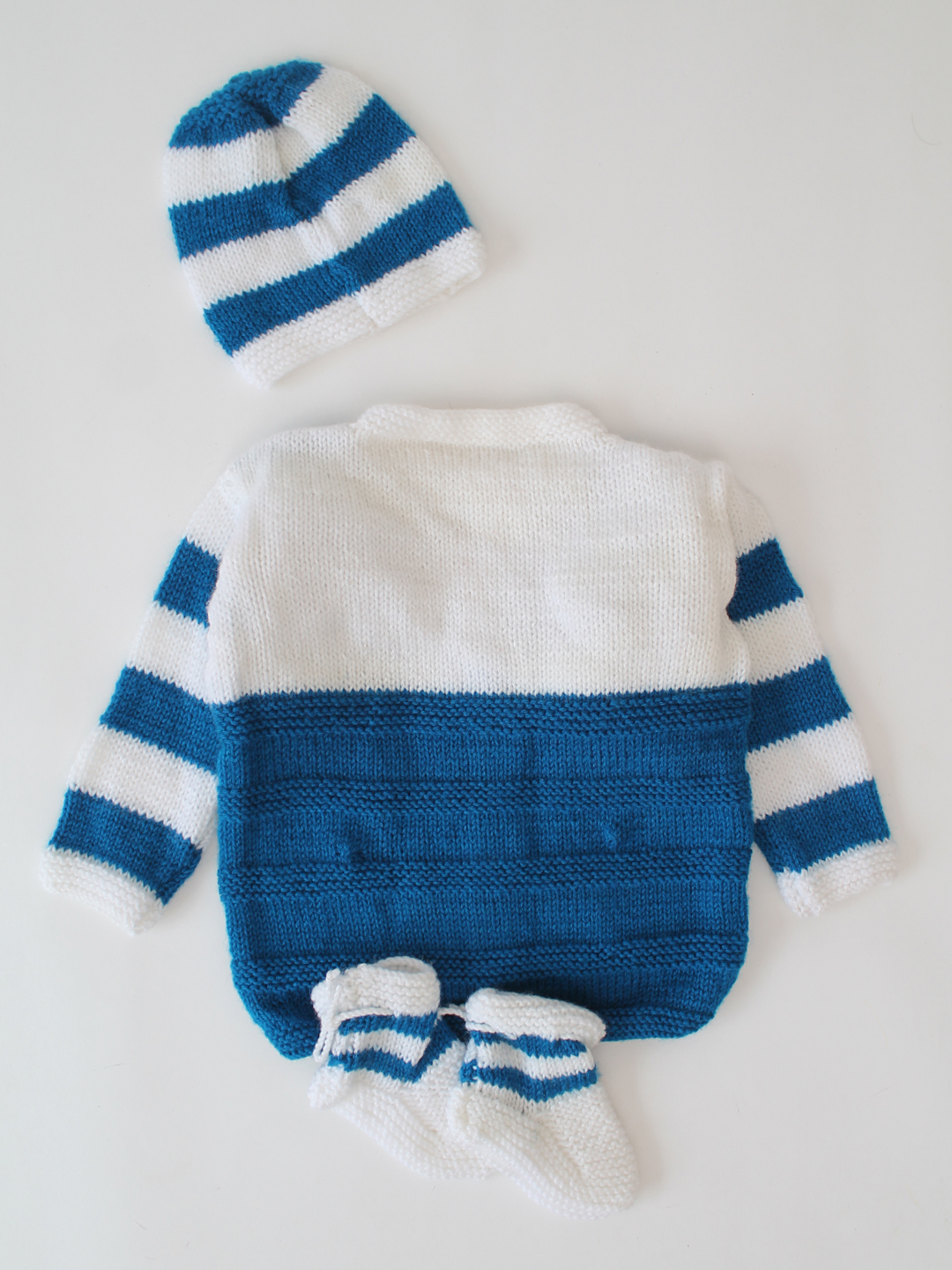 Woonie Striped Sleeve Sweater Set- Blue