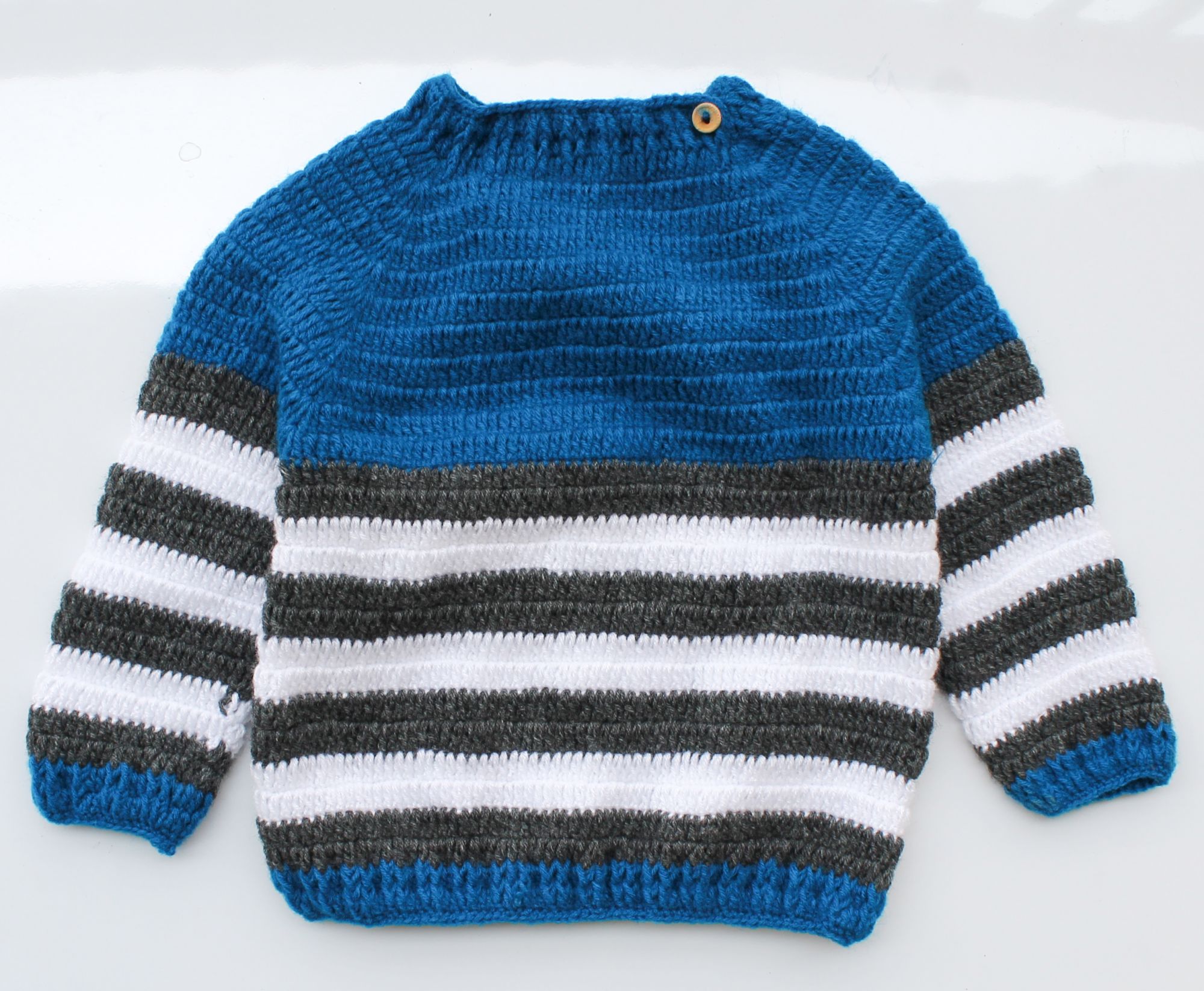 Woonie Handmade Blue and White Striped Sweater for Kids