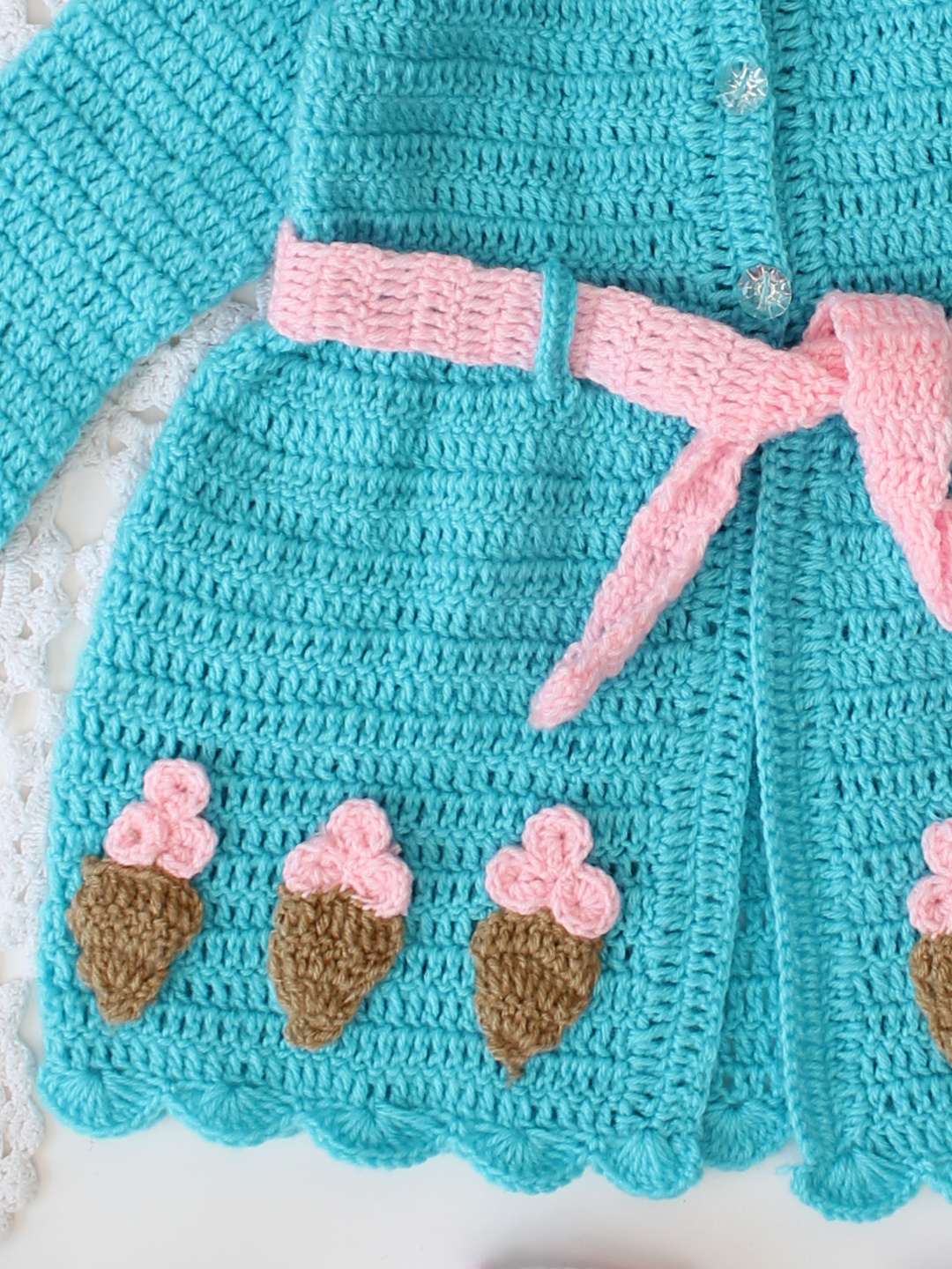 Woonie Hooded Cardigan with Icecream cone Appliques- Blue