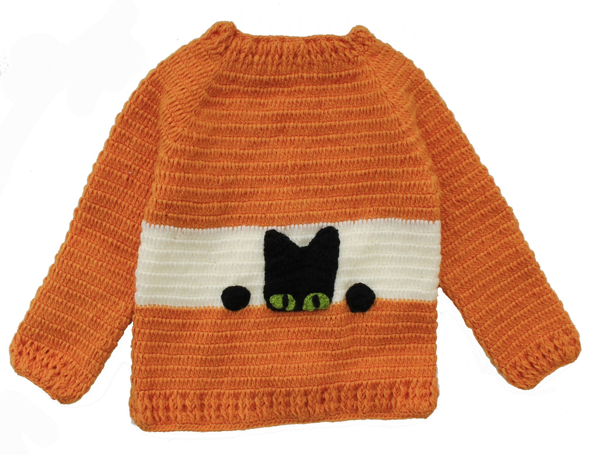Woonie Handmade Orange Cat Applique Sweater for Kids