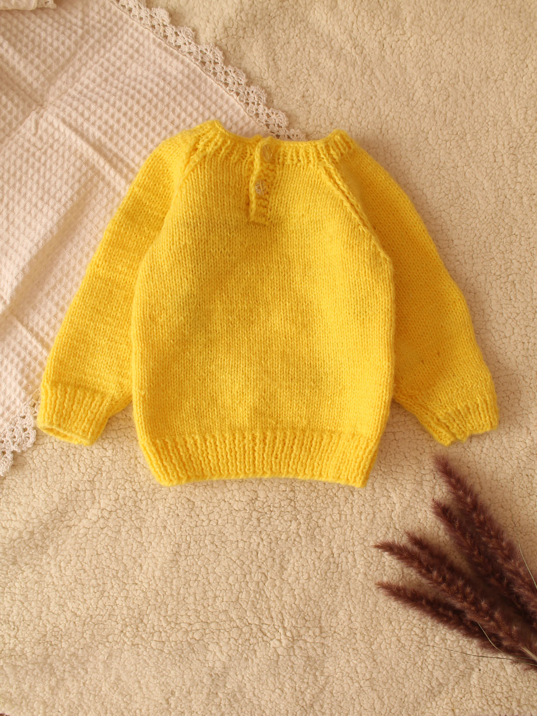 Handknitted Floral Embroidered Angel Sweater for Kids - Yellow