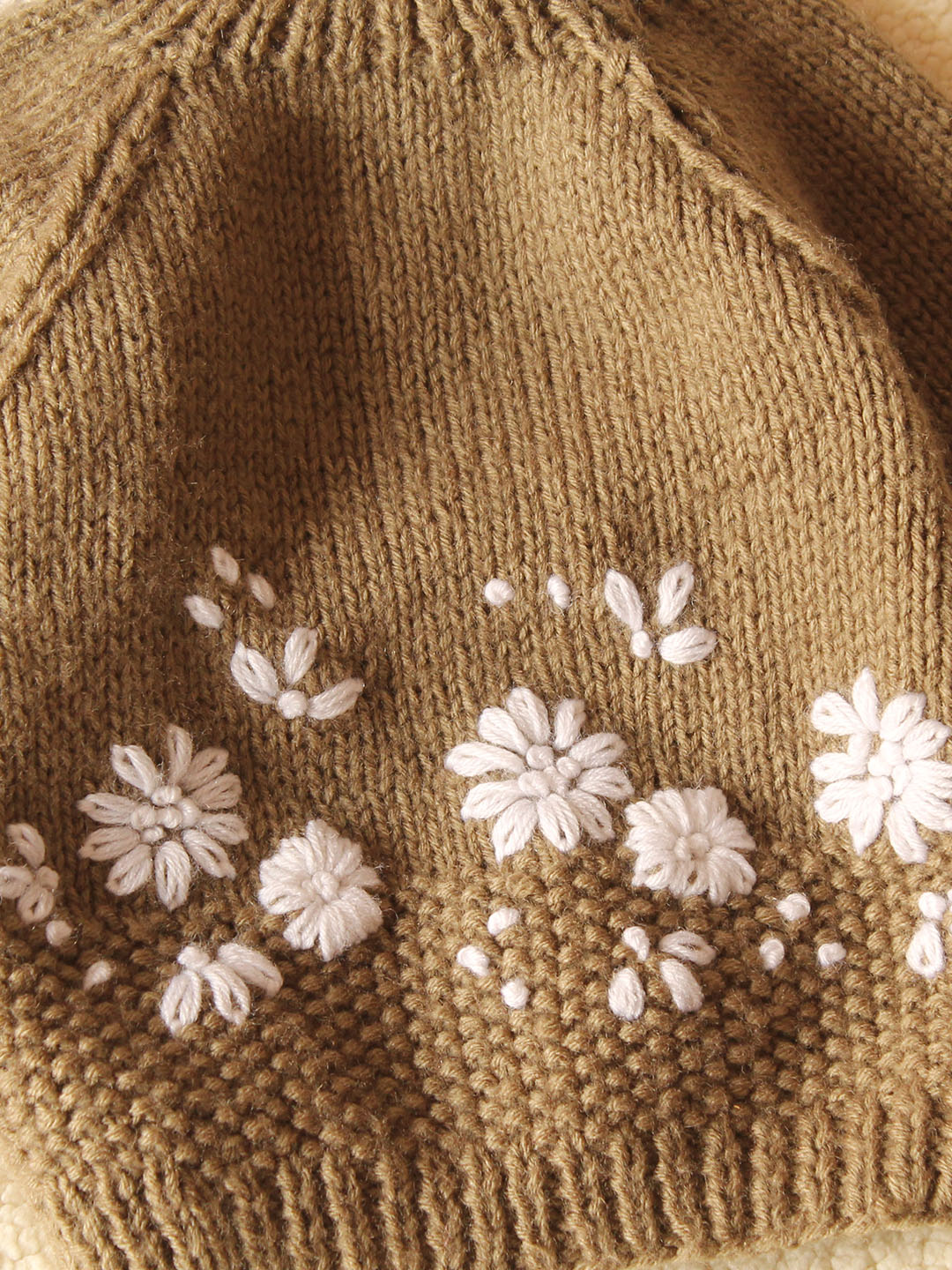 Handknitted New Born Embroidered Sweater- Beige