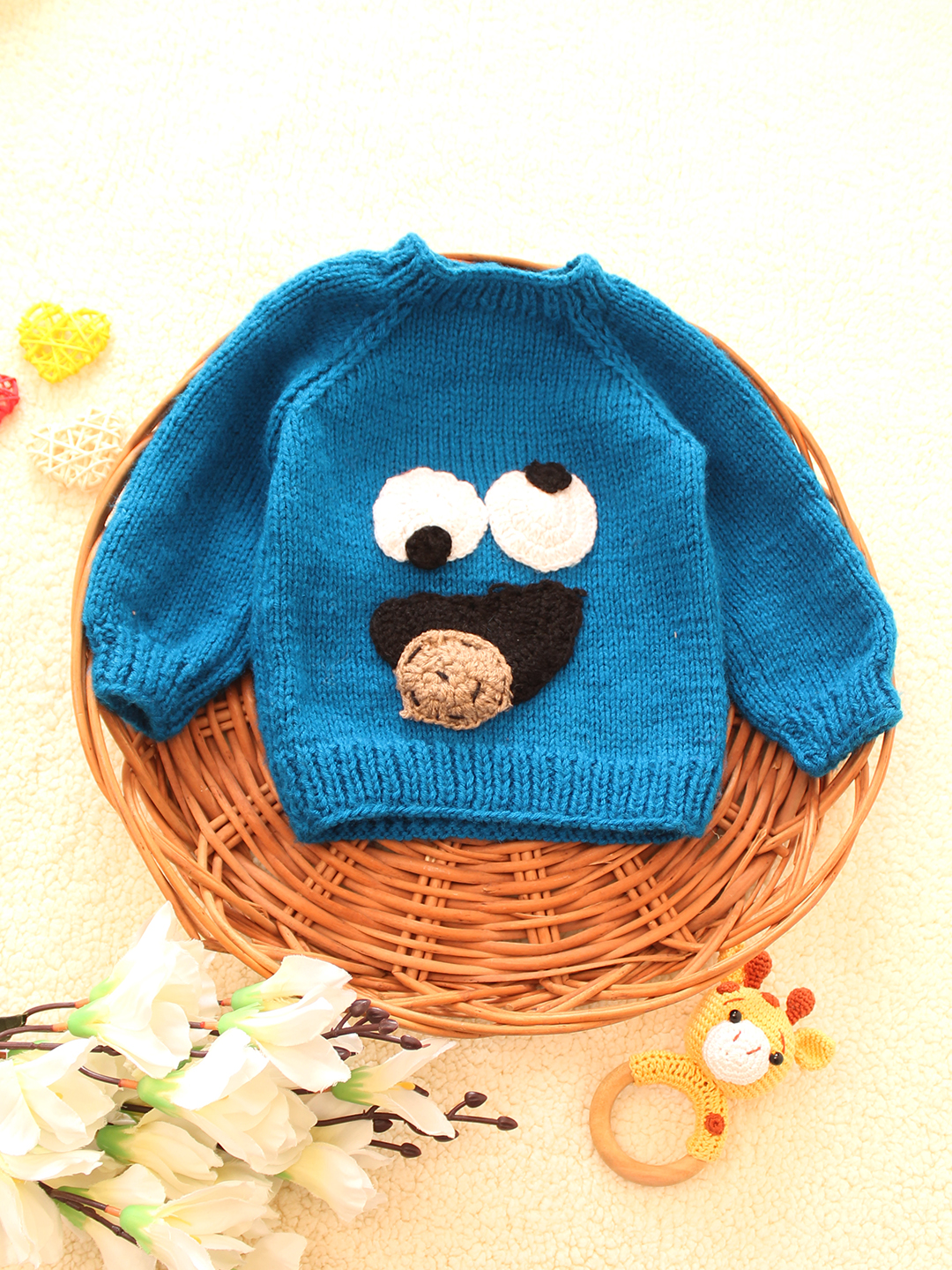 Handknitted Crazy Eyes Sweater - Blue