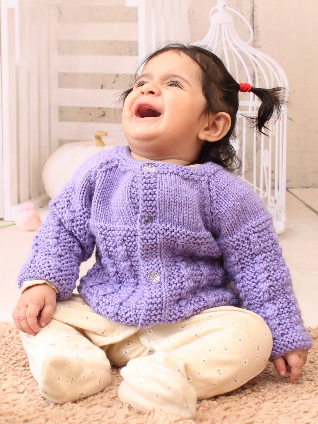 Woonie Handknitted Self Design Sweater for Infants -Lavender