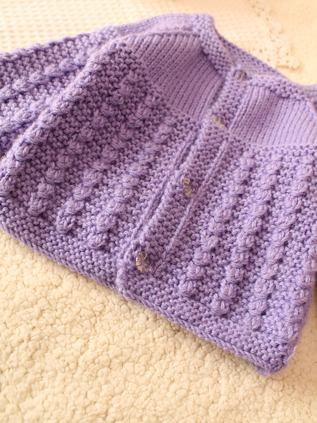 Woonie Handknitted Self Design Sweater for Infants -Lavender