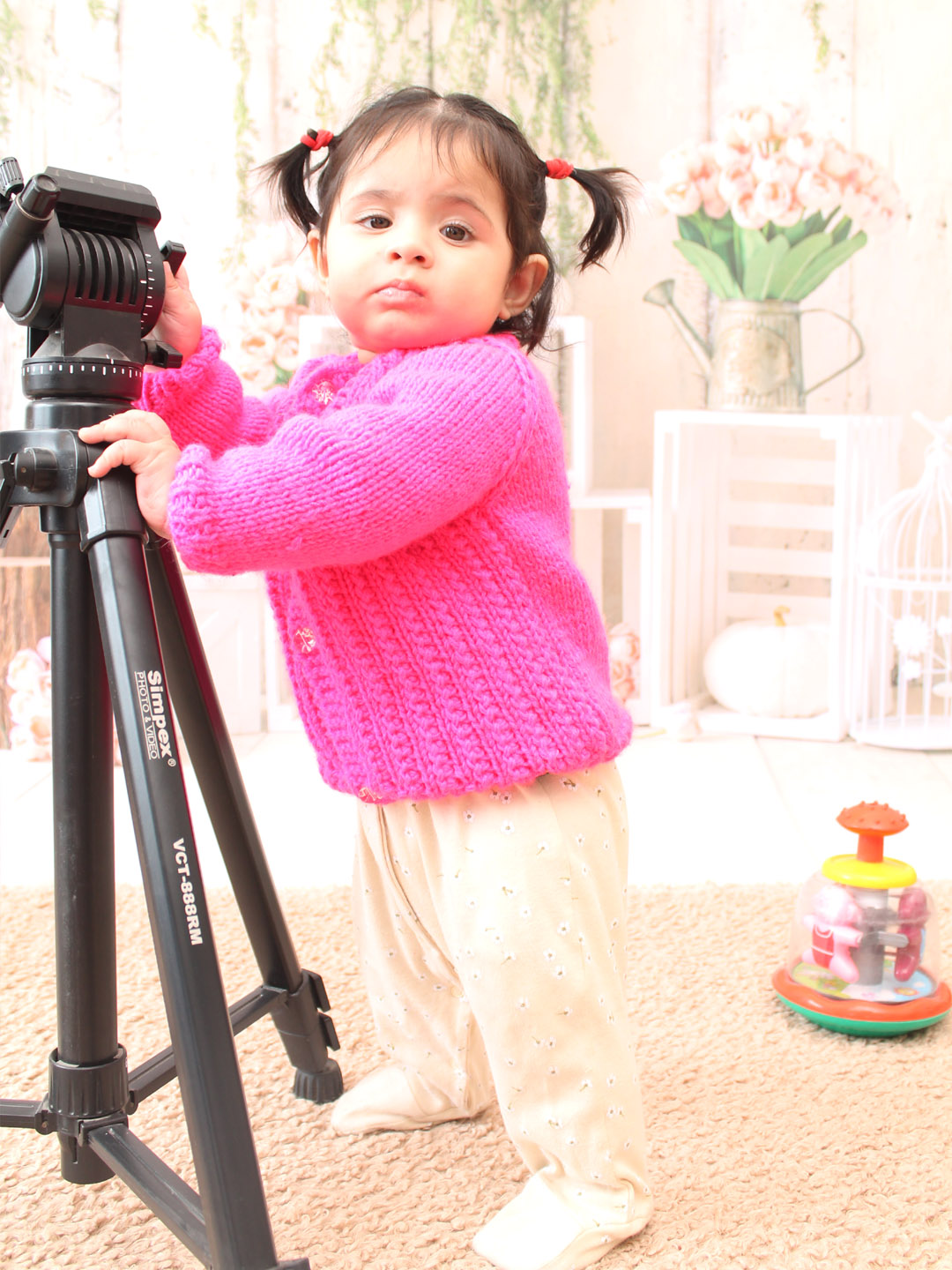 Woonie Handknitted Self Design Hot Pink Sweater for Infants -Hot Pink