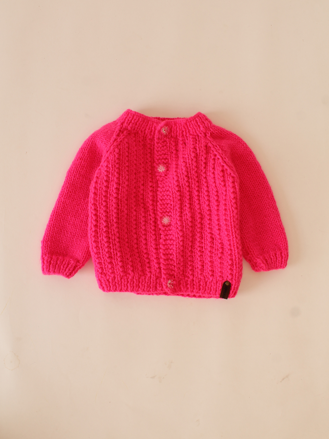 Woonie Handknitted Self Design Hot Pink Sweater for Infants -Hot Pink