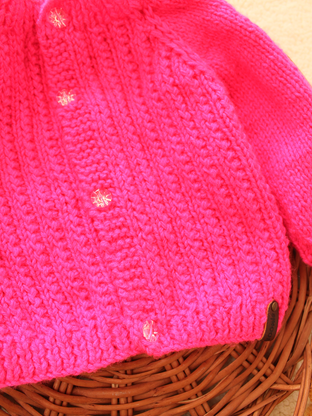 Woonie Handknitted Self Design Hot Pink Sweater for Infants -Hot Pink