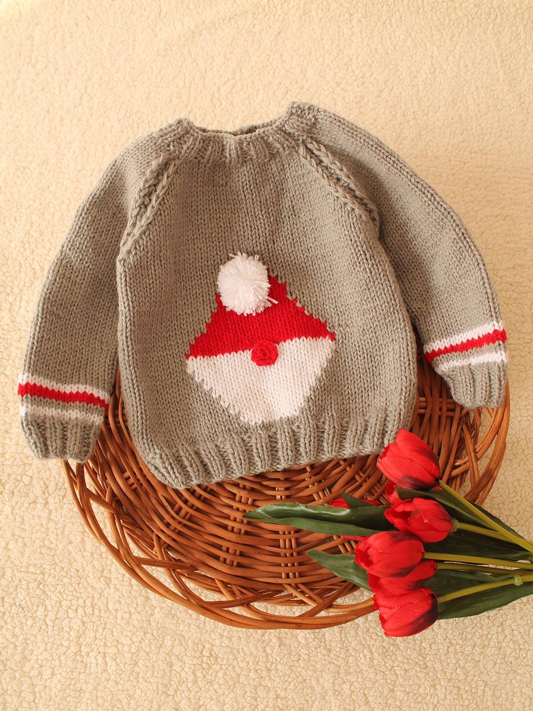 Woonie Handknitted Santa Pullover-Grey