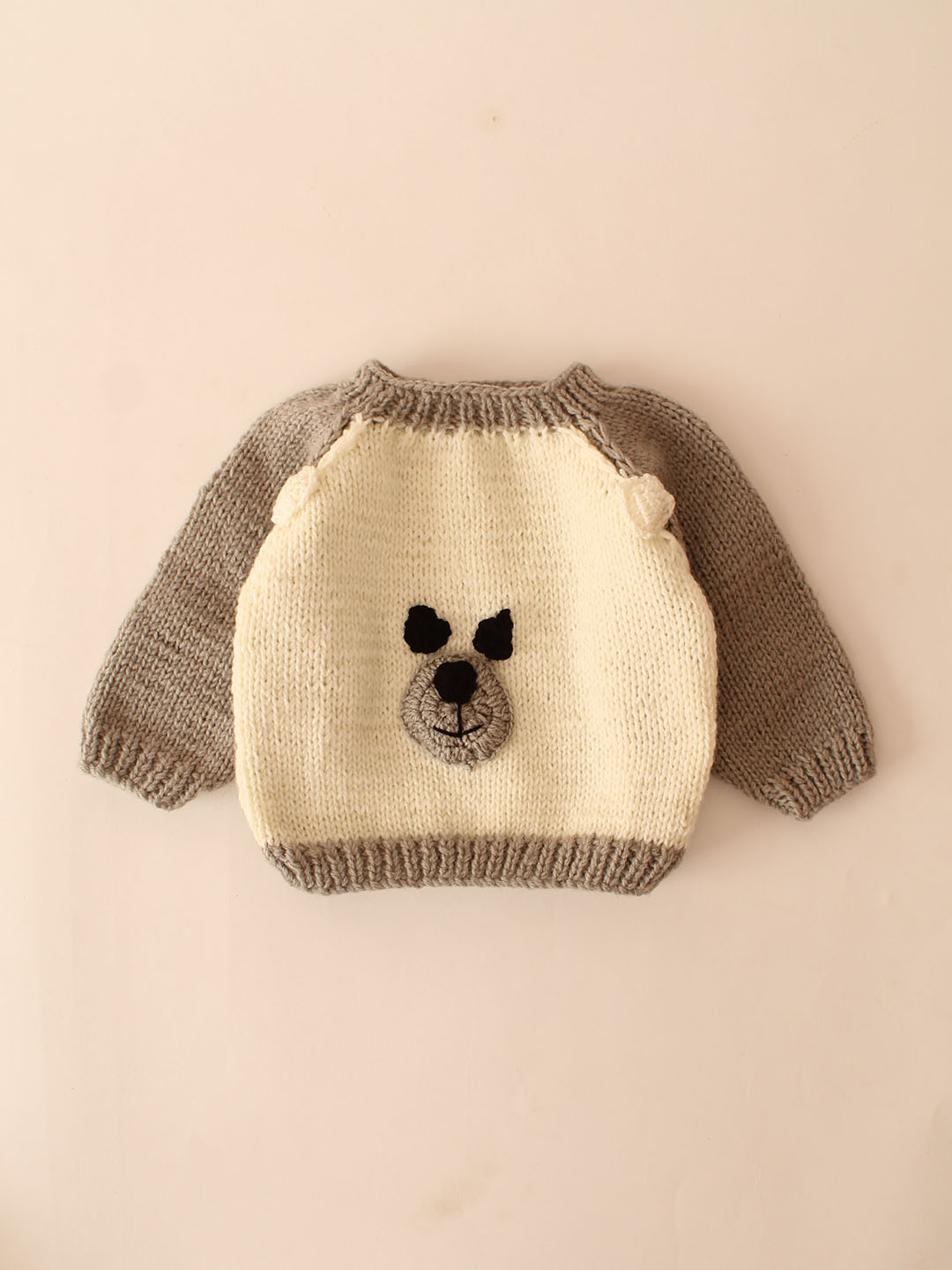 Woonie Handknitted Bear Pullover- Grey