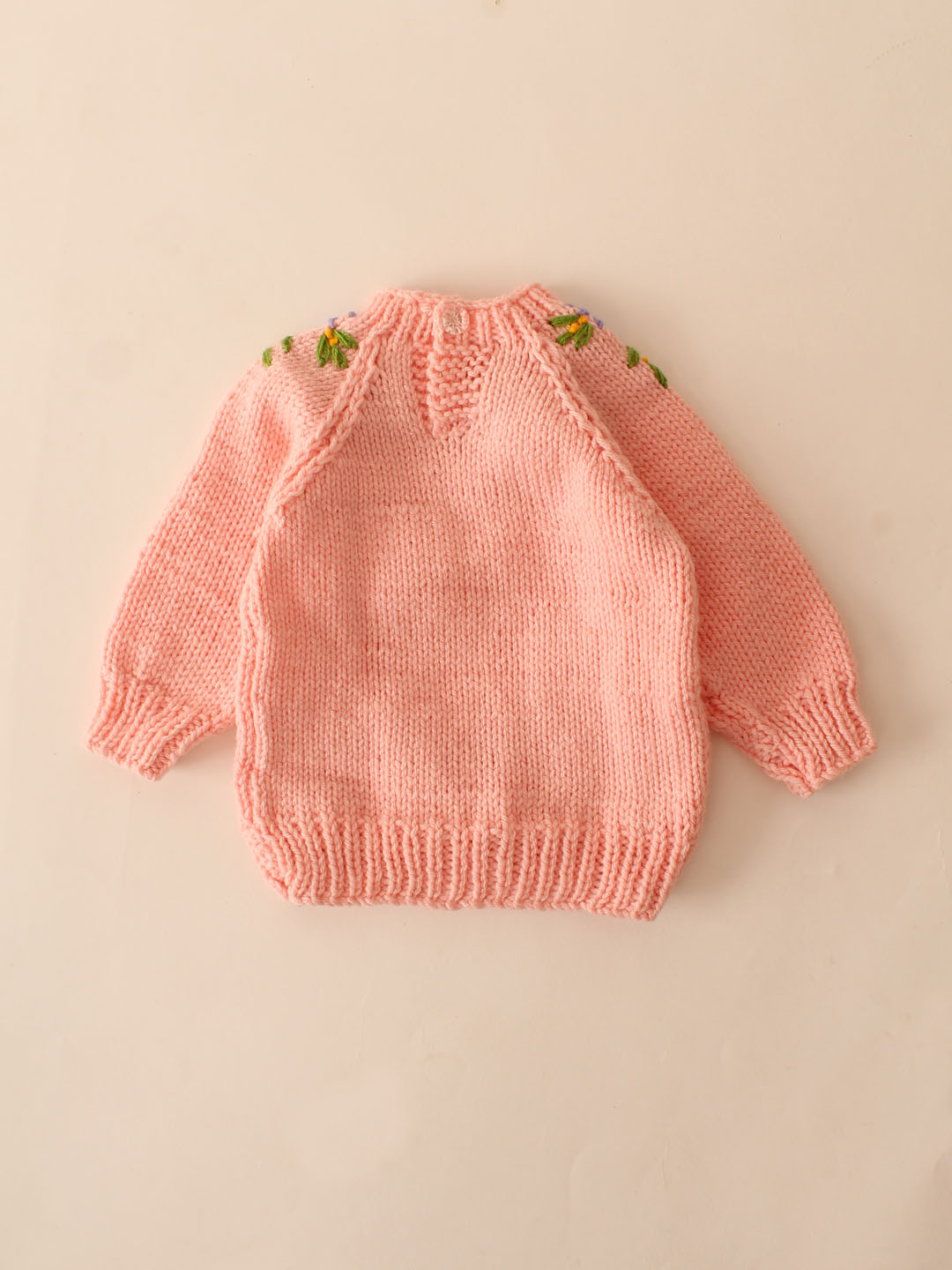 Woonie Handknitted Embroidered Floral Pullover- Pink