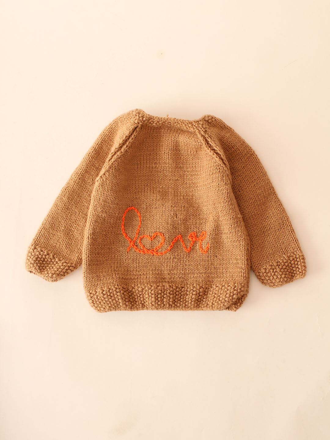 Woonie Handknitted Love Text Sweater- Beige