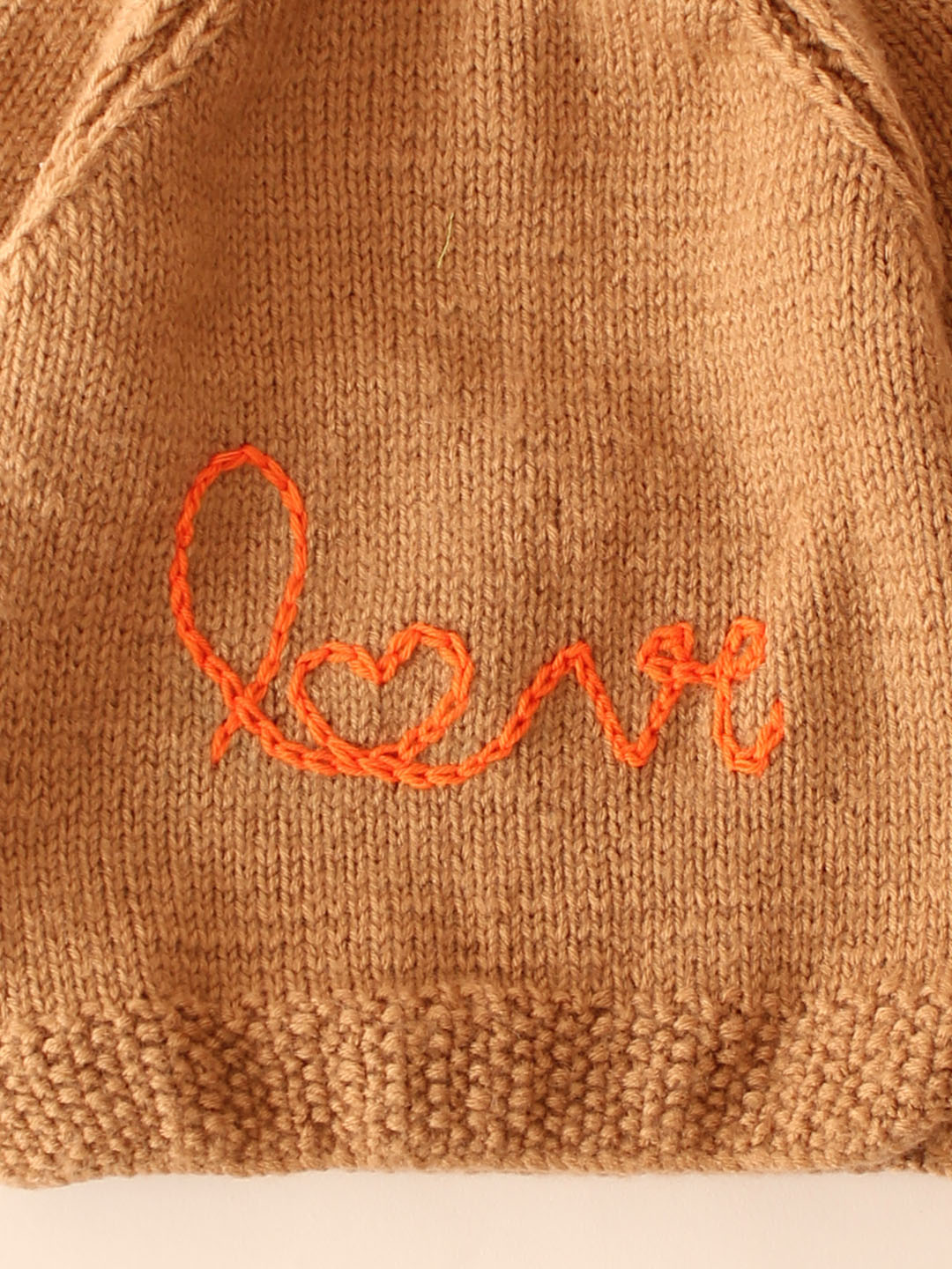 Woonie Handknitted Love Text Sweater- Beige