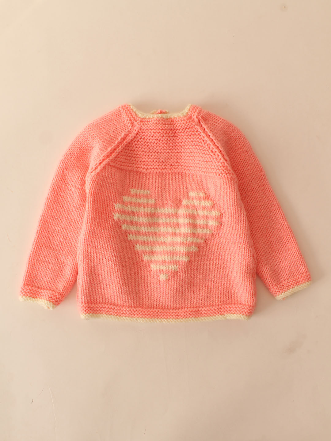 Woonie Handknitted Heart Design Sweater- Peach