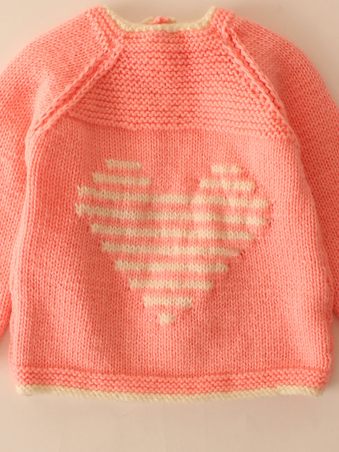 Woonie Handknitted Heart Design Sweater- Peach
