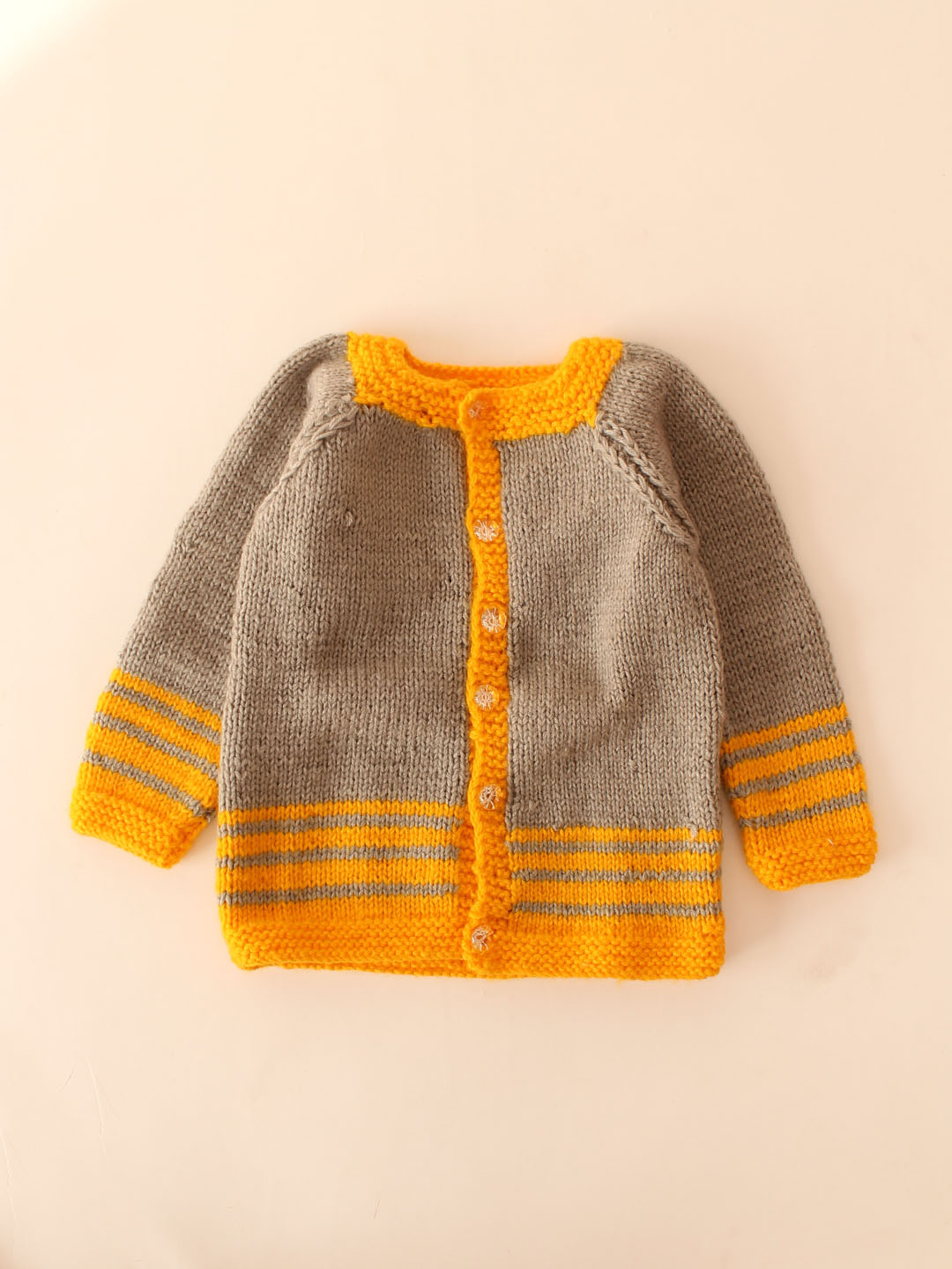 Woonie Handknitted Striped Cardigan- Grey