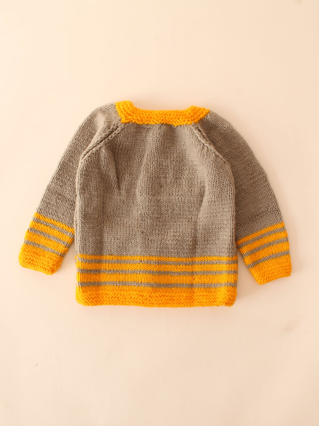 Woonie Handknitted Striped Cardigan- Grey