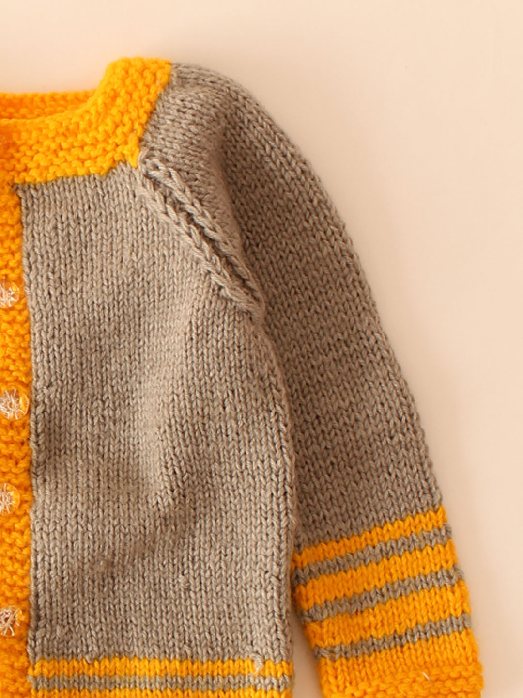 Woonie Handknitted Striped Cardigan- Grey