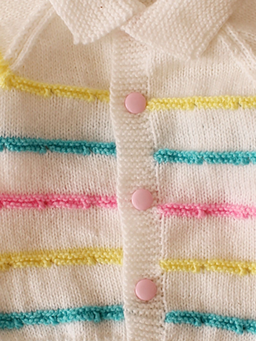 Woonie Handknitted Self Design Striped Sweater Set-White