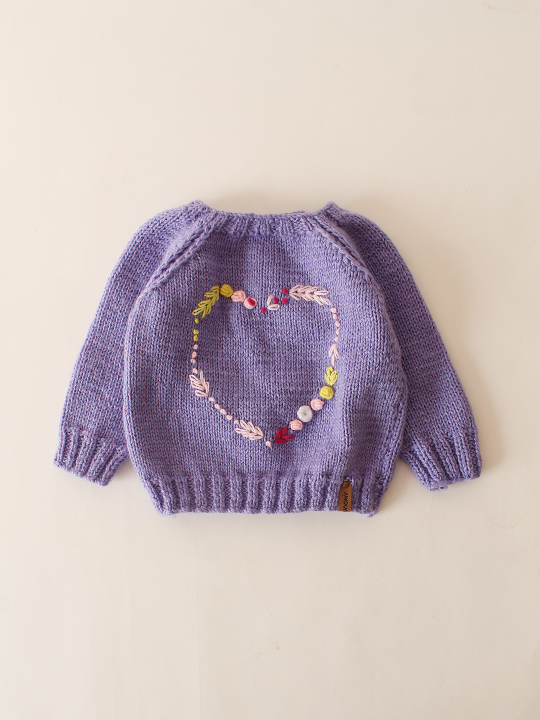 Woonie Handknitted Embroidered Heart Sweater- Lavender