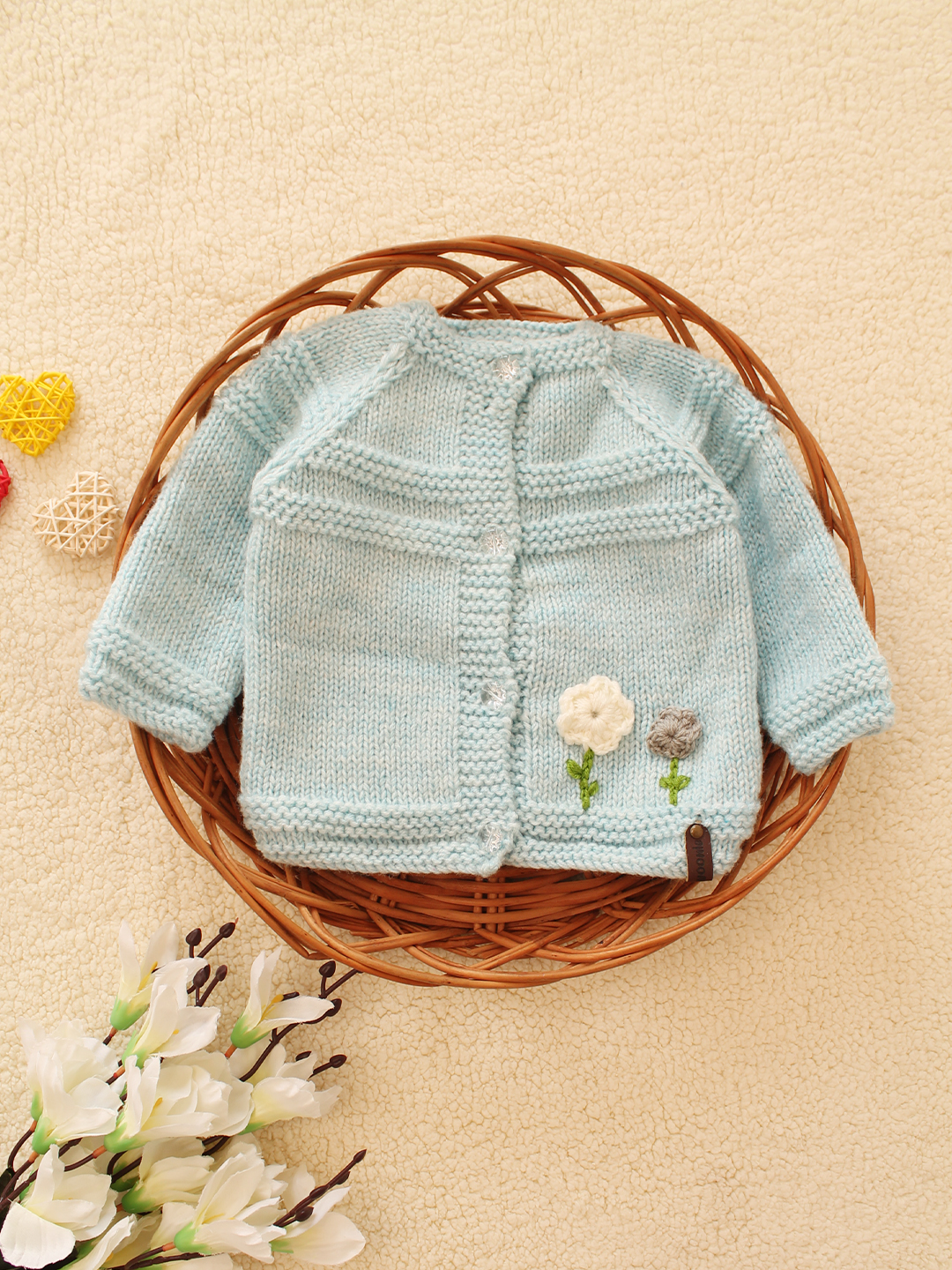 Woonie Handknitted Self Design Cardigan-Blue