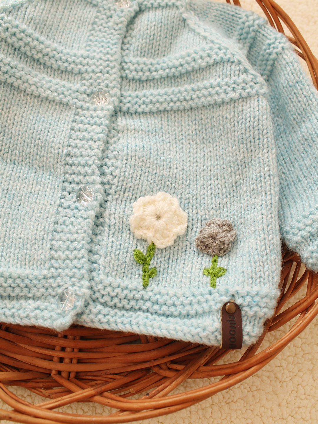 Woonie Handknitted Self Design Cardigan-Blue
