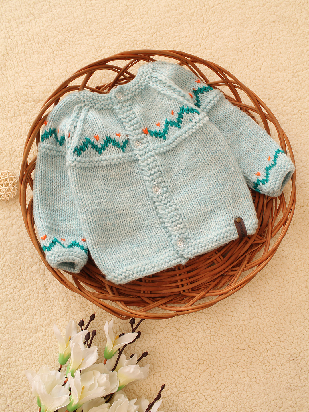 Woonie Handknitted Self Design Cardigan-Blue