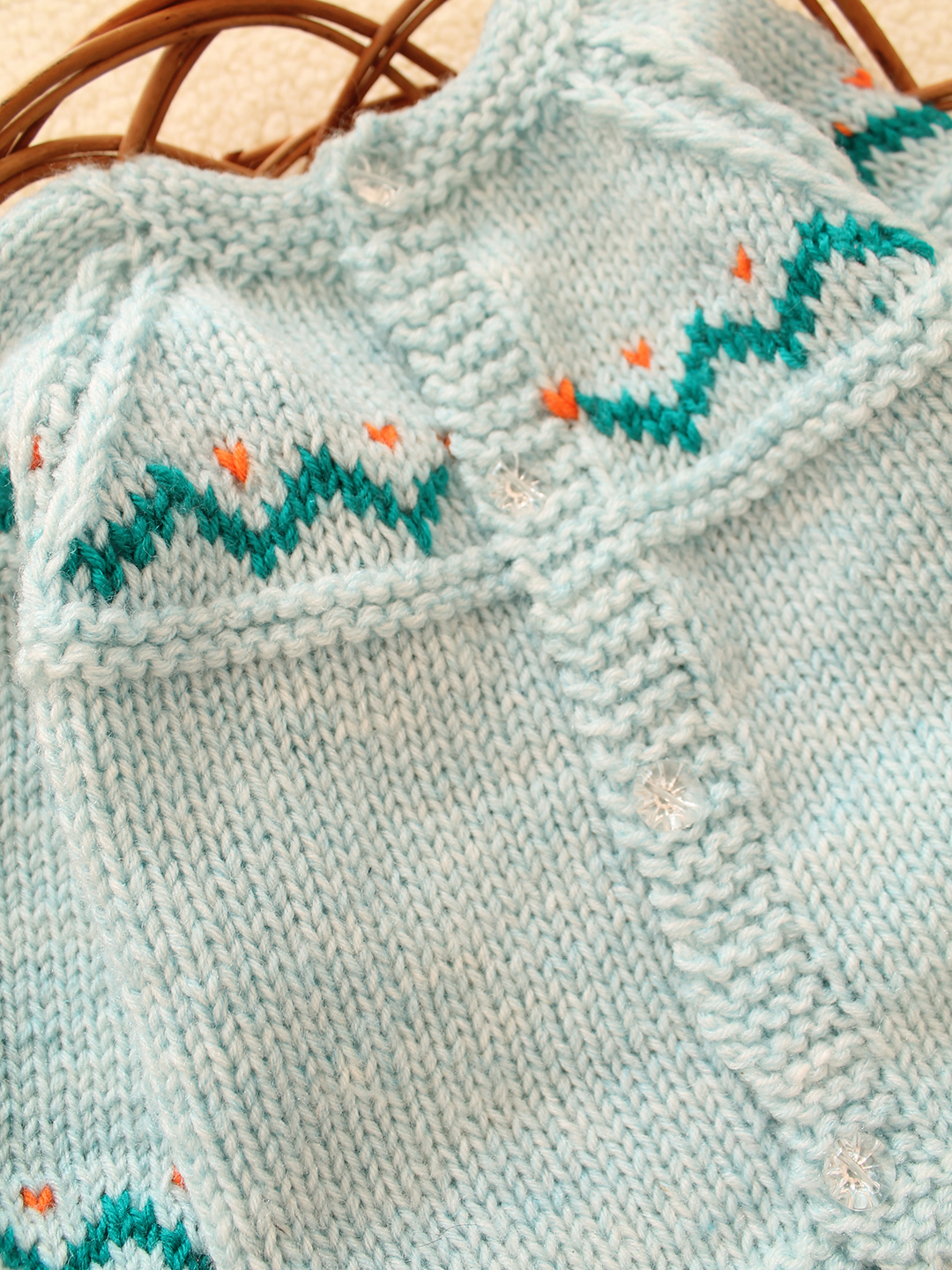 Woonie Handknitted Self Design Cardigan-Blue