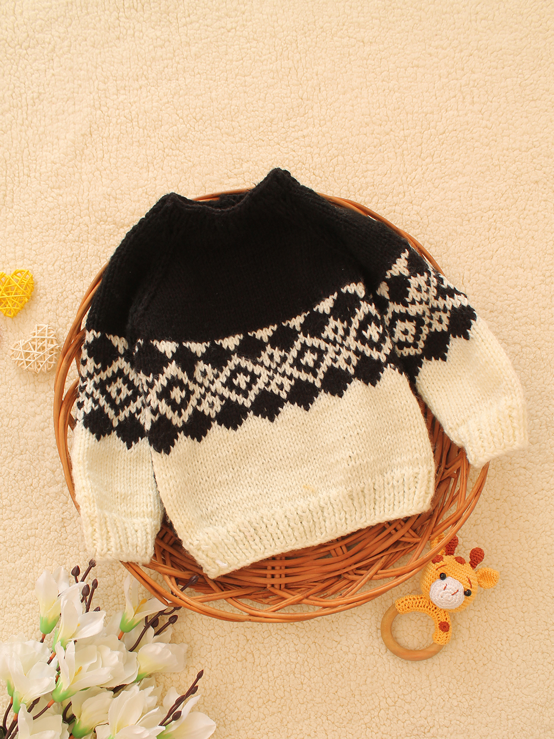 Woonie Handknitted Self Design Sweater-Black