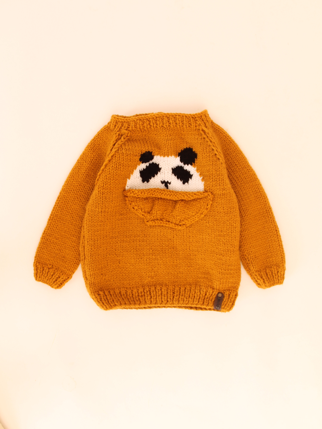 Woonie Handknitted Panda in Pocket Sweater- Mustard