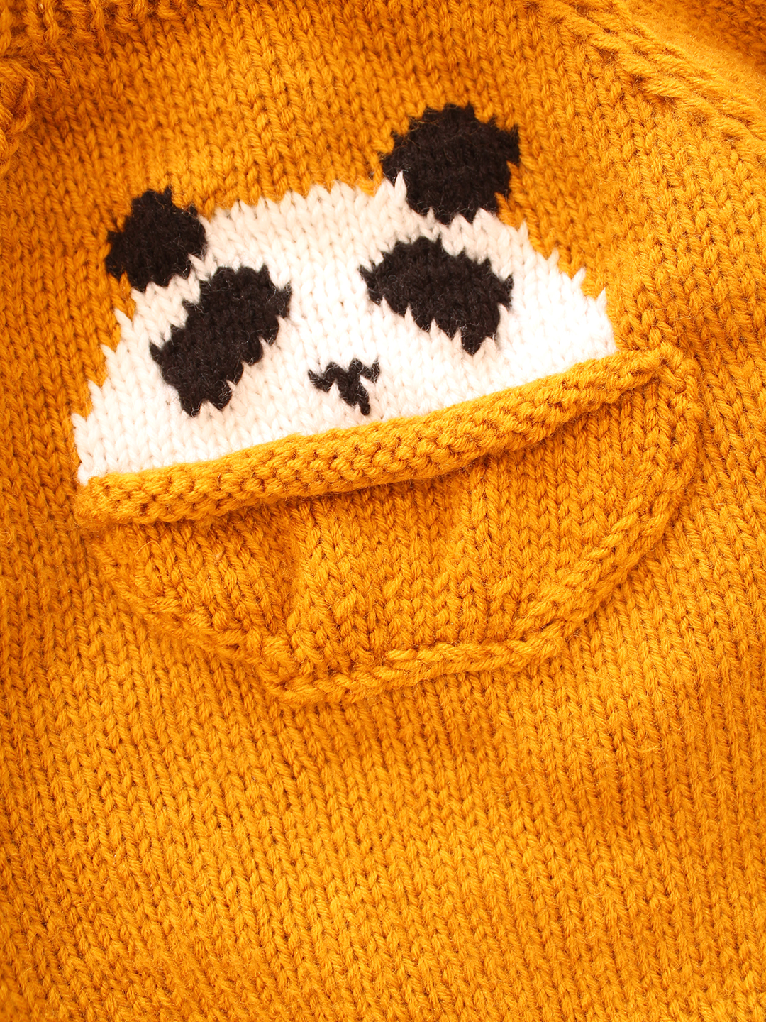 Woonie Handknitted Panda in Pocket Sweater- Mustard