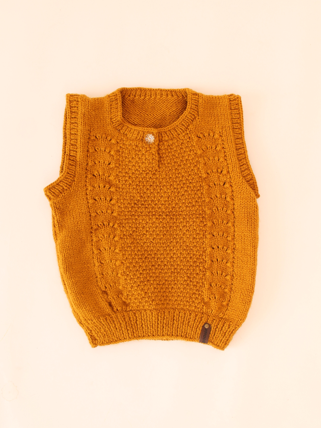 Woonie Handknitted Self Design Sweater Vest-Mustard