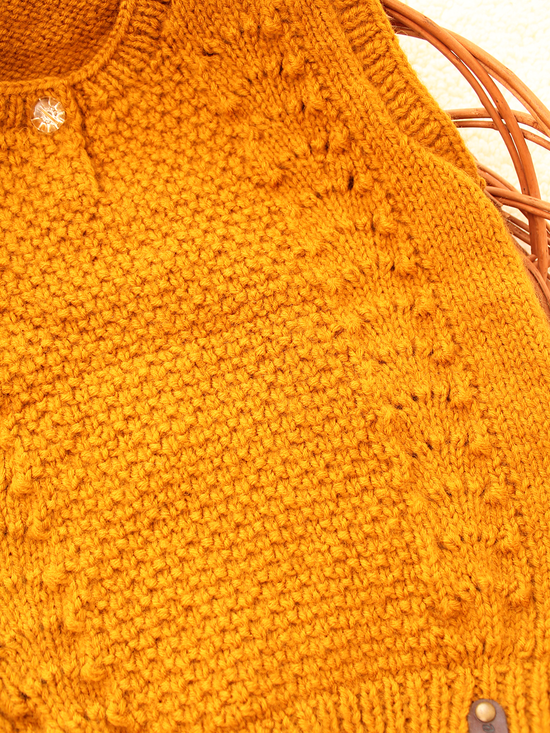 Woonie Handknitted Self Design Sweater Vest-Mustard