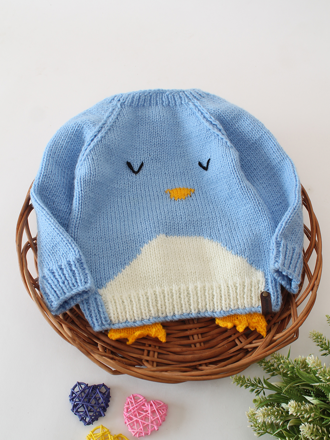 Woonie Handknitted Penguin Design Pullover-Blue