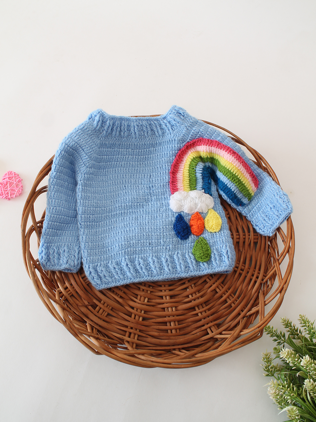 Woonie Crochet Rainbow Sweater-Blue