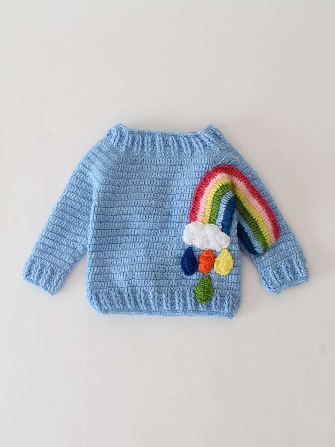 Woonie Crochet Rainbow Sweater-Blue