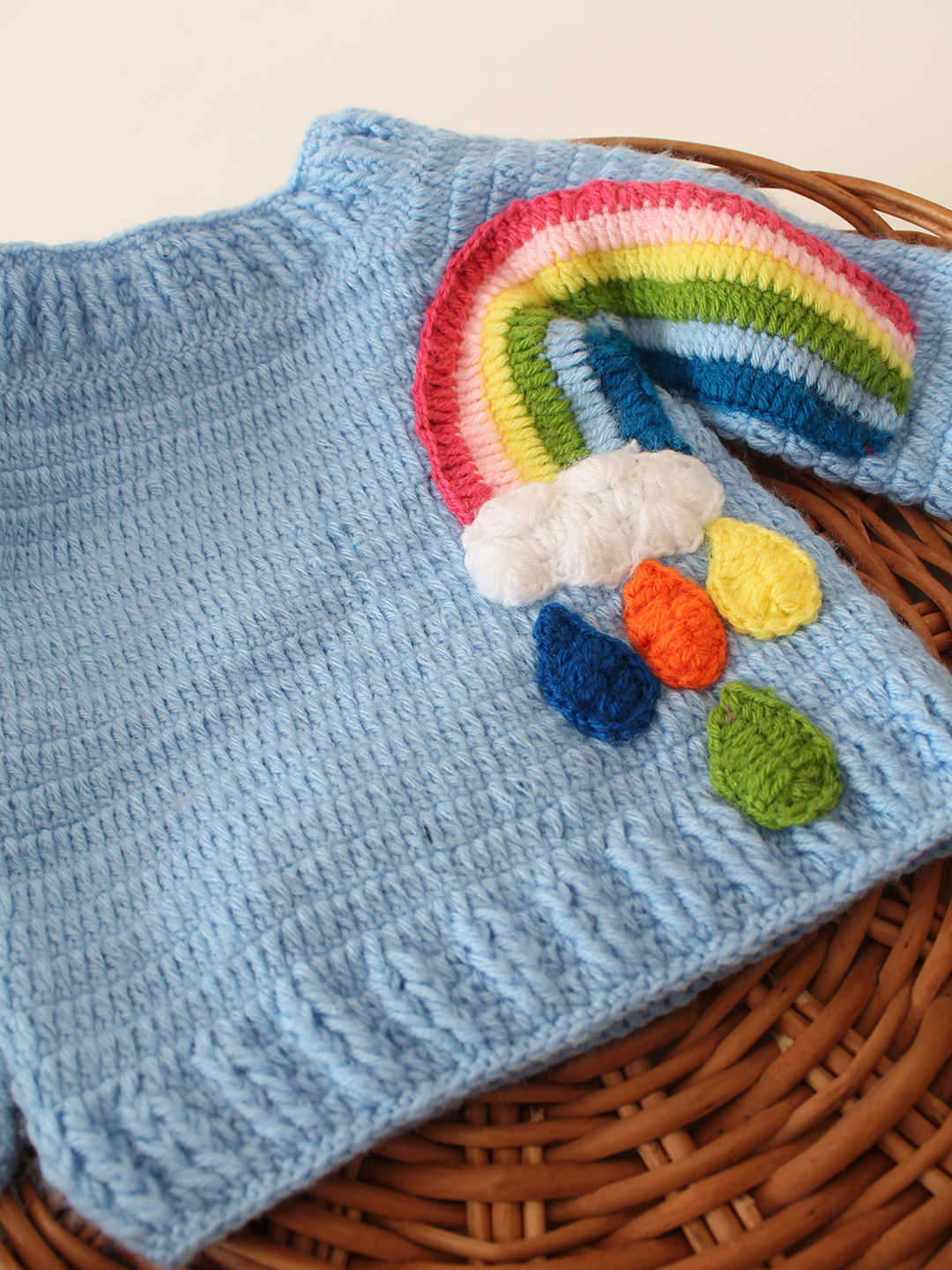 Woonie Crochet Rainbow Sweater-Blue