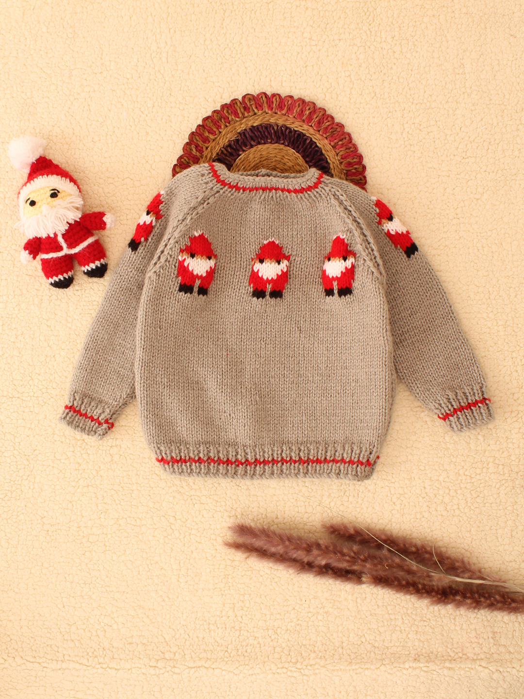 Woonie Handknitted Santa Design Christmas Pullover-Grey