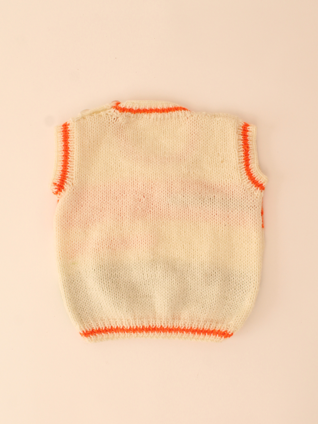 Woonie Handknitted Tricolor Sweater Vest-Cream