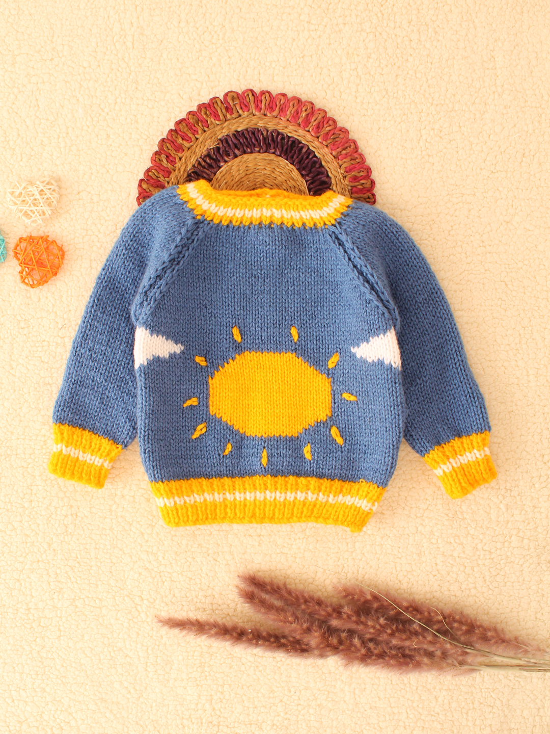 Woonie Handknitted Sun and Clouds Pullover-Blue