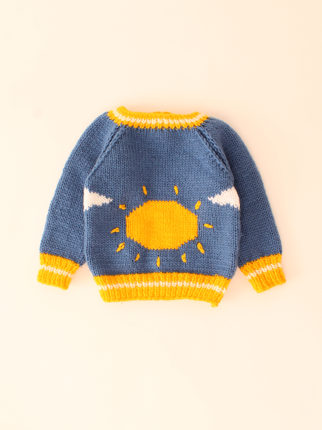 Woonie Handknitted Sun and Clouds Pullover-Blue