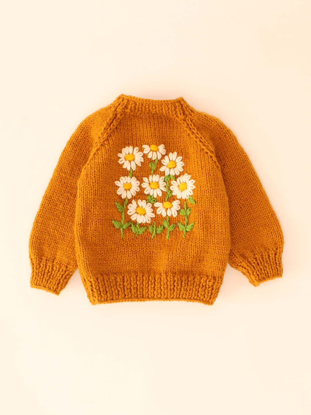 Woonie Handknitted Bunch of Flowers Sweater - Mustard