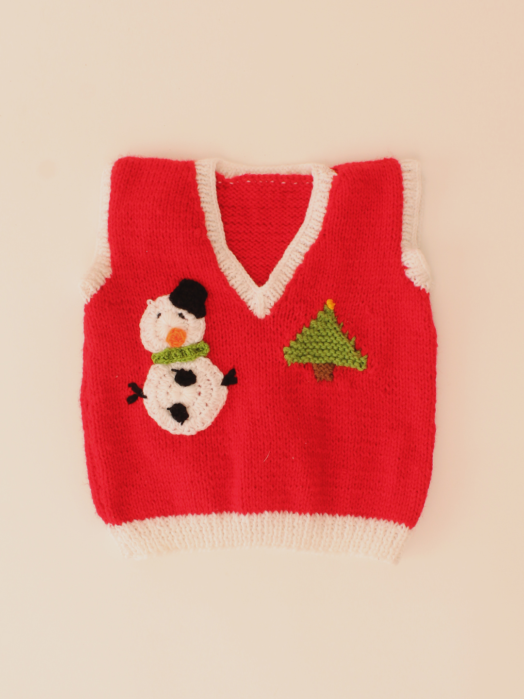 Woonie Handknitted Christmas Design Sweater Vest-Red