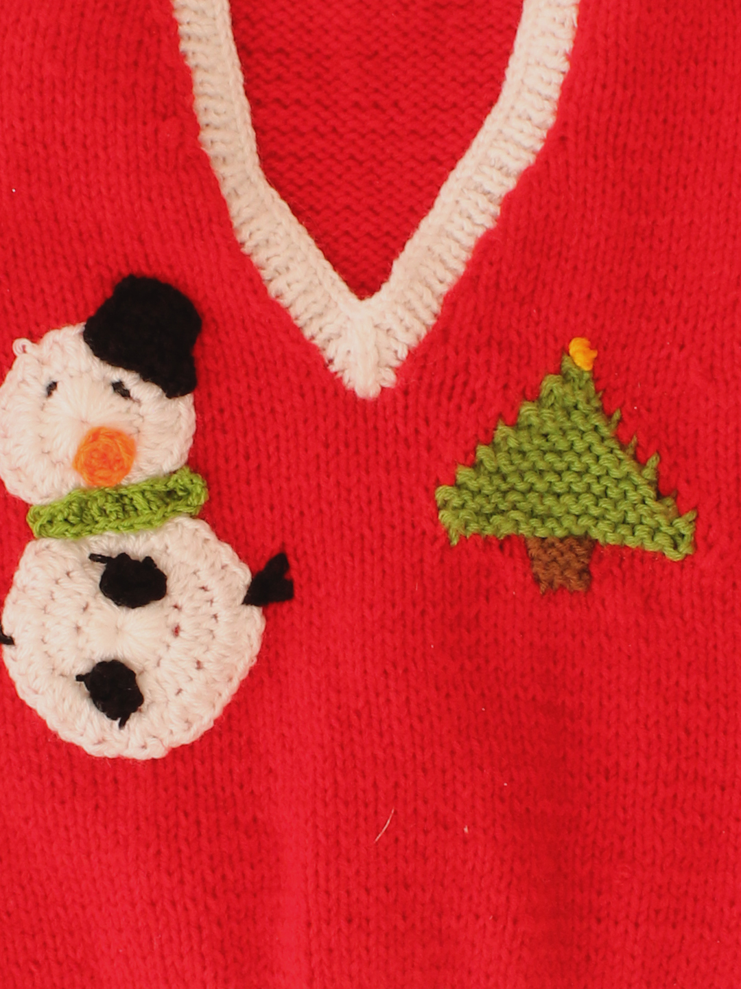 Woonie Handknitted Christmas Design Sweater Vest-Red