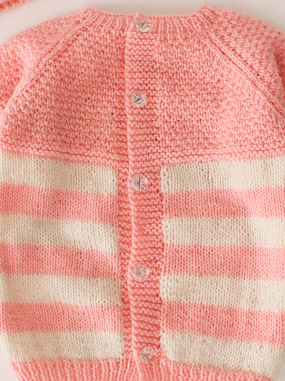 Woonie Handknitted Striped Cardigan Set- Peach